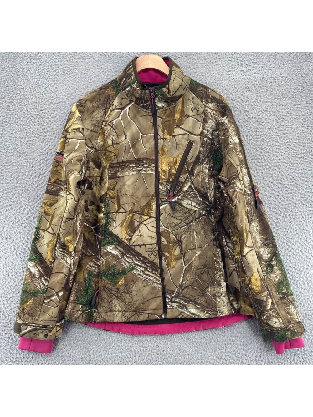 Realtree Jacket Womens Medium Forest Camouflage Fleece Lined Zip Pockets Hunting